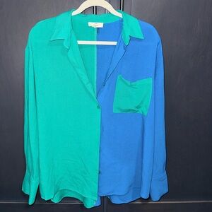 Entro Teal and Blue Colorblock Top